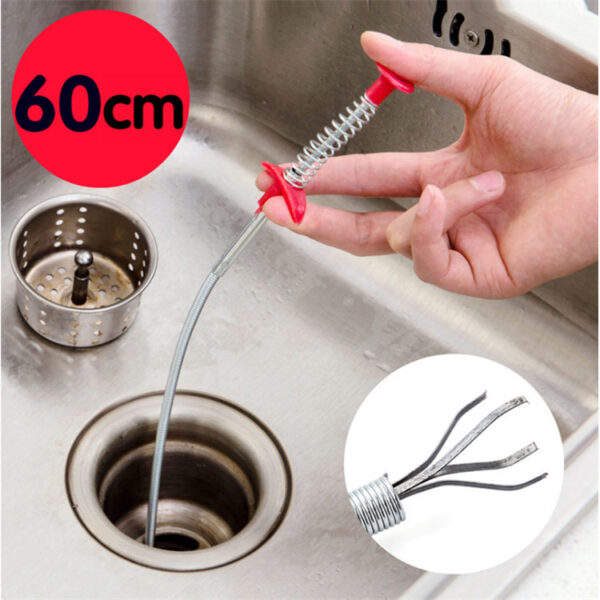 Flexible 60CM reach instantly clears deep, tough drain clogs.