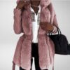Women New Style Fur Belt Hooded Zipper Jacket