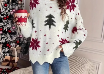 Printed Holiday Loose Casual Knit Sweater For Women