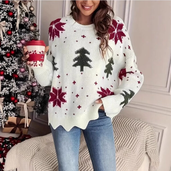 Printed Holiday Loose Casual Knit Sweater For Women
