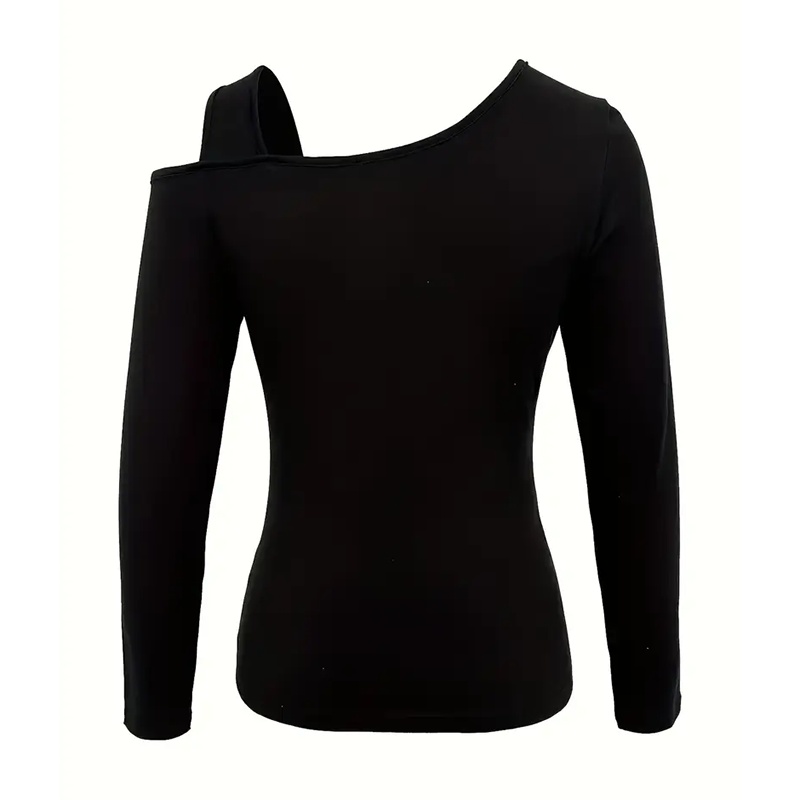 Women's Cut Out Off Shoulder Top - Long Sleeve Plain Tee For Holiday, Spring & Autumn