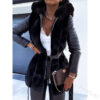 Women New Style Fur Belt Hooded Zipper Jacket