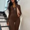 Women's Long Sleeve Jumpsuit With Long Metal Zipper