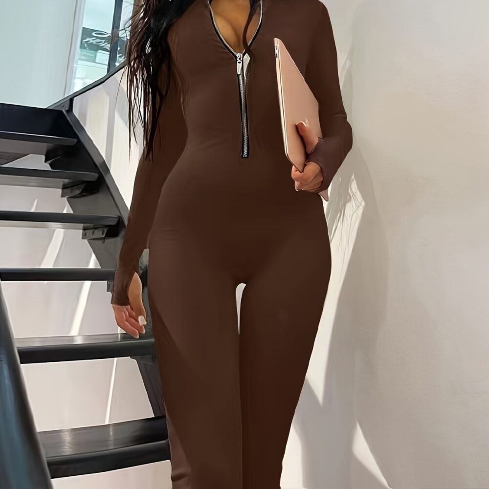 Women's Long Sleeve Jumpsuit With Long Metal Zipper