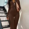 Women's Long Sleeve Jumpsuit With Long Metal Zipper