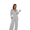Women's High-stretch Ribbed Long-sleeve Jumpsuit Set