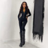 Women's Long Sleeve Jumpsuit With Long Metal Zipper