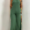 Green Halter-neck Backless Jumpsuit