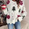 Printed Holiday Loose Casual Knit Sweater For Women