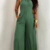 Green Halter-neck Backless Jumpsuit